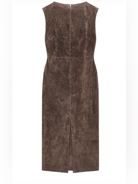 Zara Dresses & Skirts - Sleeveless Brown 100% leather Suede Sheath Dress with Front Slit
